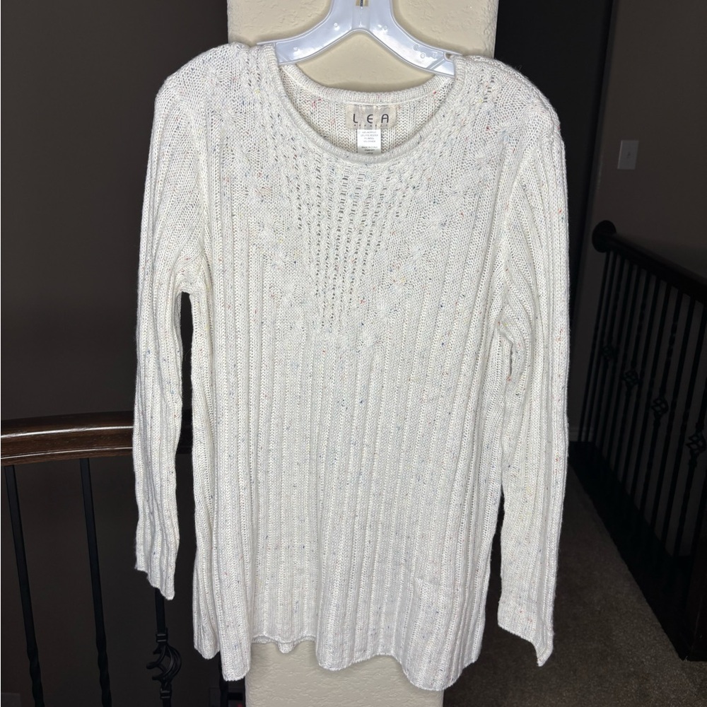 LEA Apparel Knit Sweater with Rainbow Confetti Detail Size L